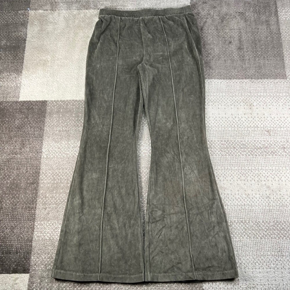 Aerie Womens Olive Green Ribbed Corduroy Flare Pants Size L Long High Rise Boho